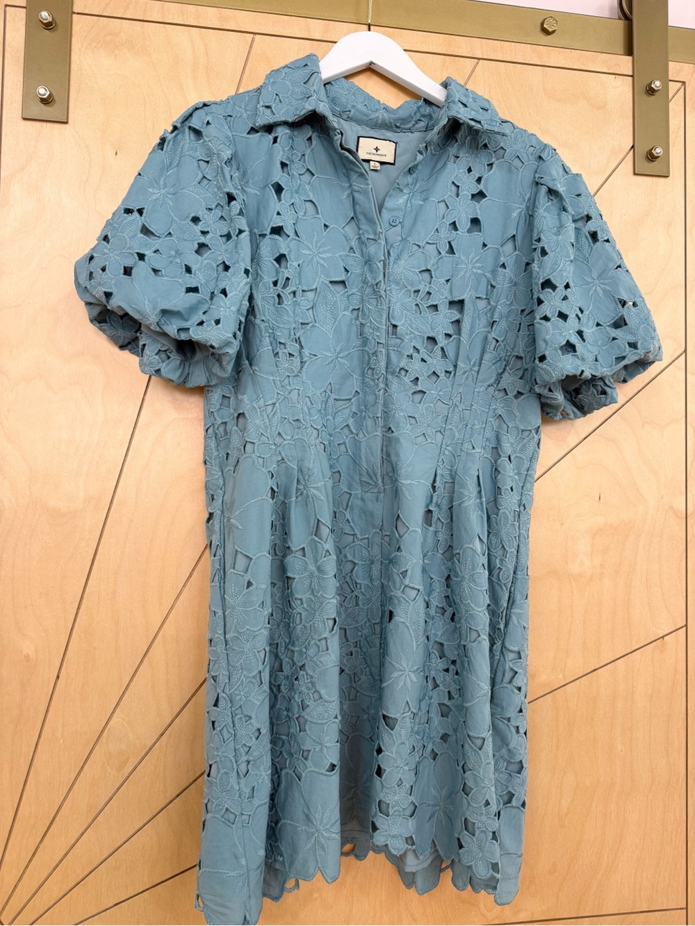 Light Blue Eyelet Lace Shirt Dress - Unbranded